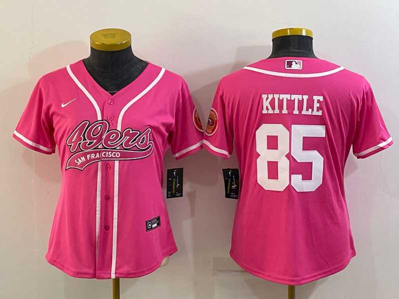 Womens San Francisco 49ers #85 George Kittle Pink With Patch Cool Base Stitched Baseball Jersey->women nfl jersey->Women Jersey